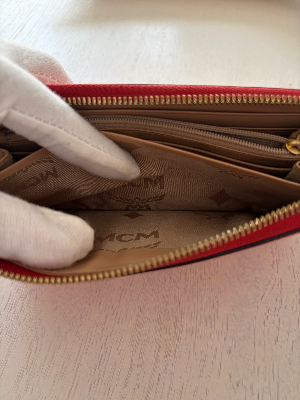 MCM Red Saffiano Zip-Around Continental Wallet - Picture 15 of 16